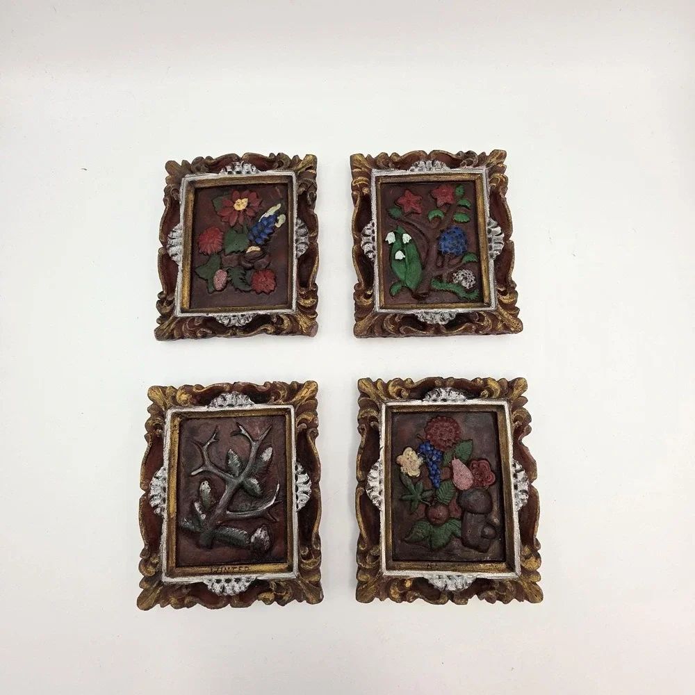 Bavarian Art‎ Wax 3D Wall Hanaging Art. 4 Wall Plaques